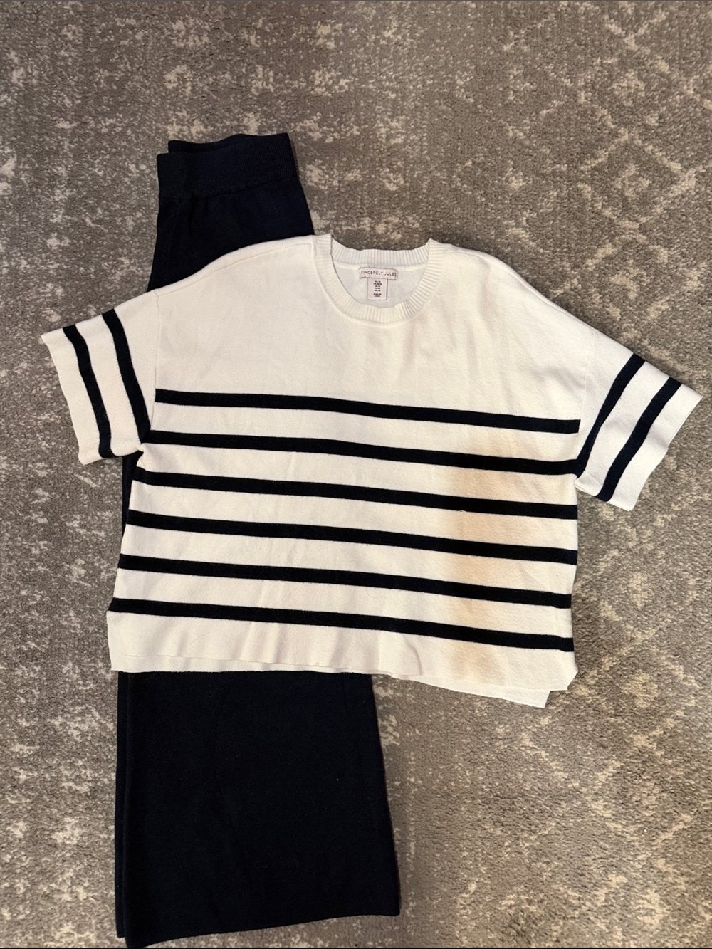 Sincerely Jules Blue & Cream Striped Knit Pantsuit Set